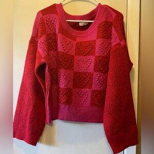 Hot Pink checkered heart sweater
